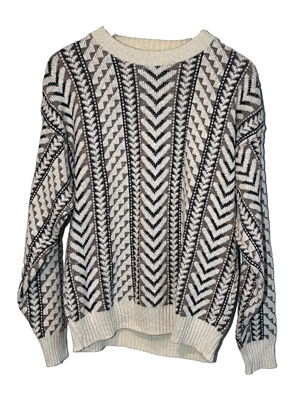 Vintage Finalist Pullover Cotton Knit Sweater L/XL Made USA Geometric Chevron